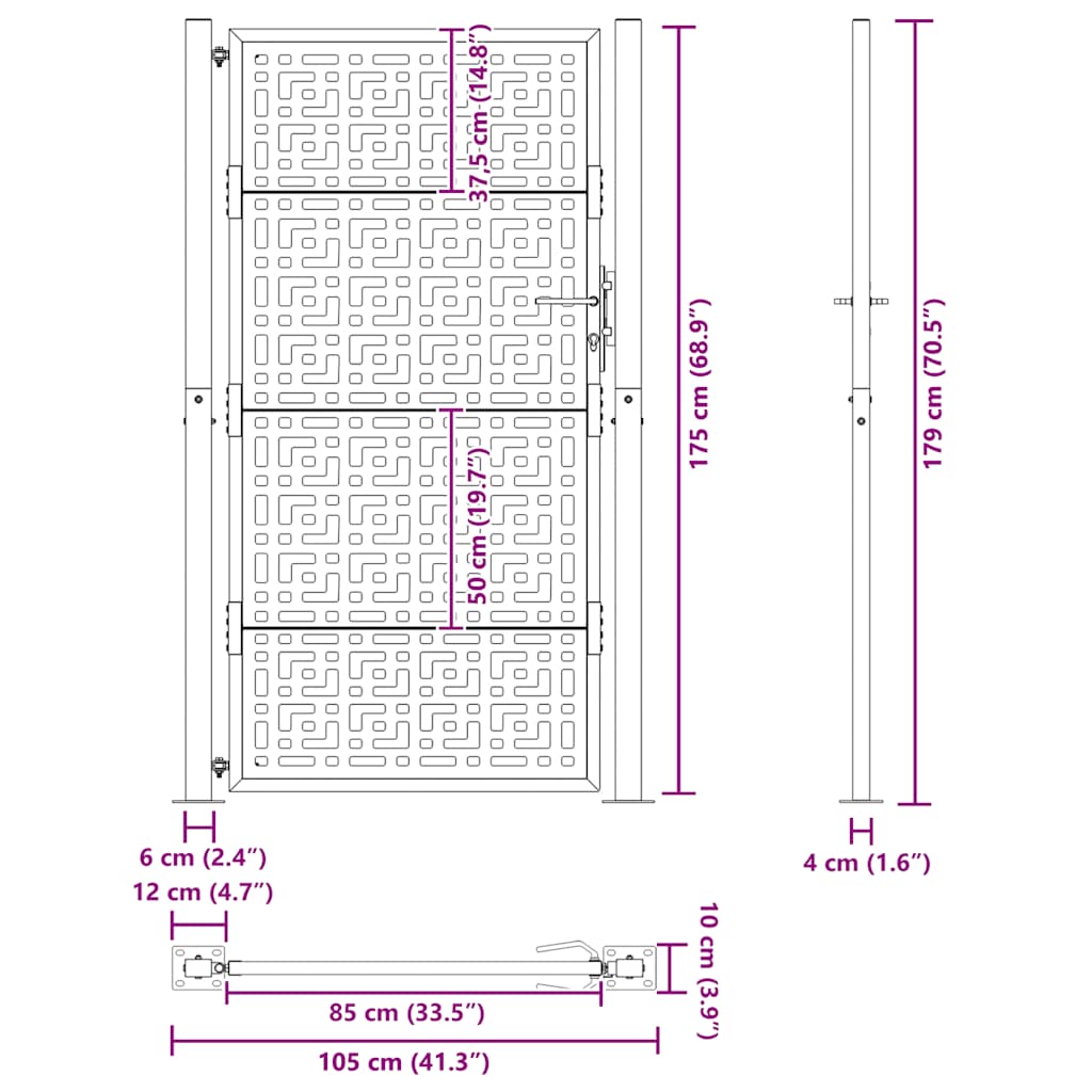 vidaXL Brama ogrodowa 100x200 cm Stal nierdzewna Krzyż wzór