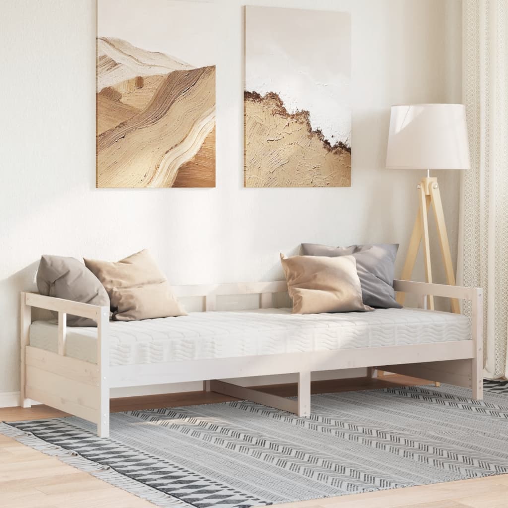 vidaXL Łóżko dzienne z materacem, białe, 80x200 cm, drewno sosnowe