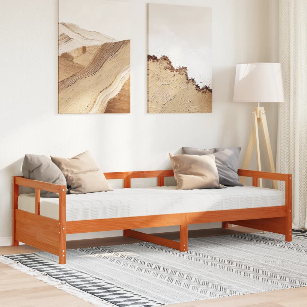 vidaXL Łóżko dzienne z materacem, woskowy brąz, 80x200 cm, sosnowe