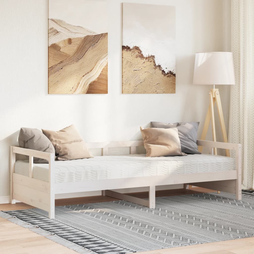vidaXL Łóżko dzienne z materacem, białe, 90x200 cm, drewno sosnowe
