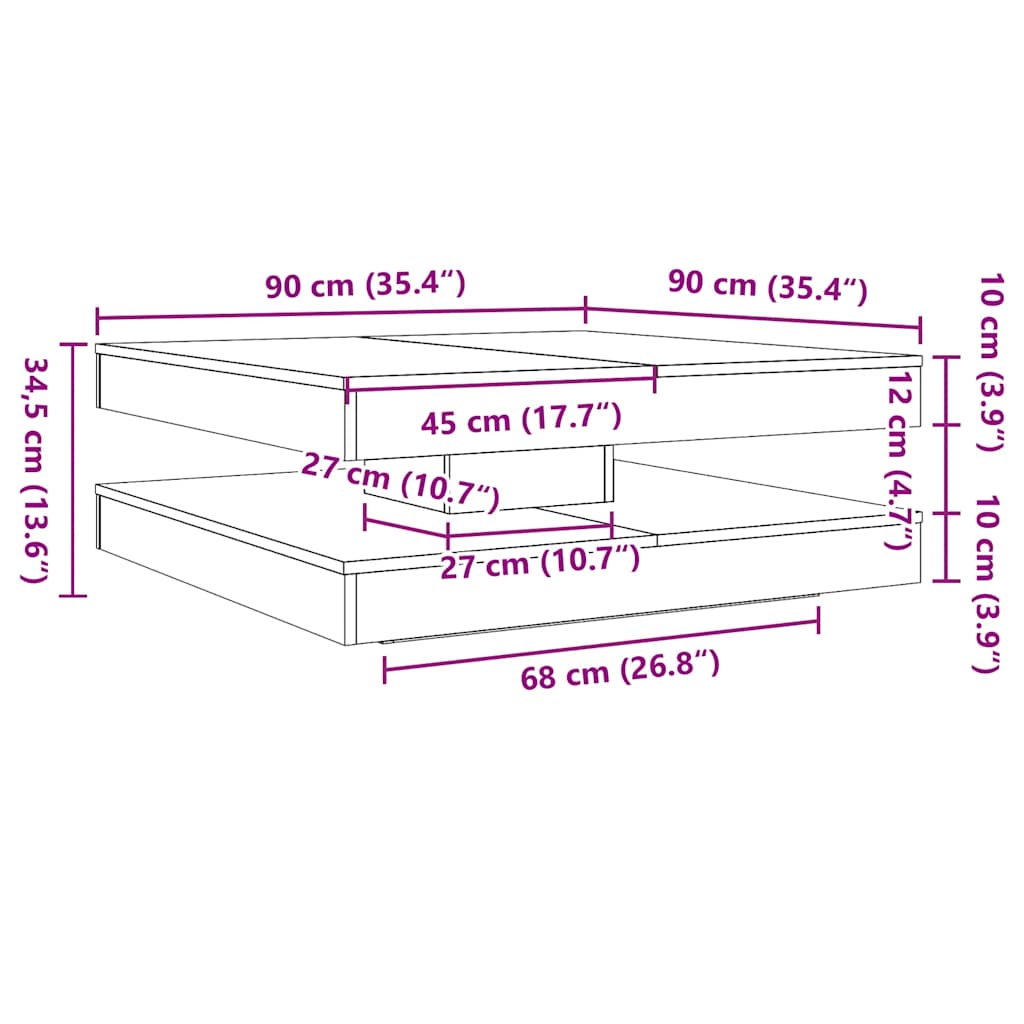 vidaXL Stolik kawowy obrotowy 360 stopni czarny dąb 90x90x34,5 cm
