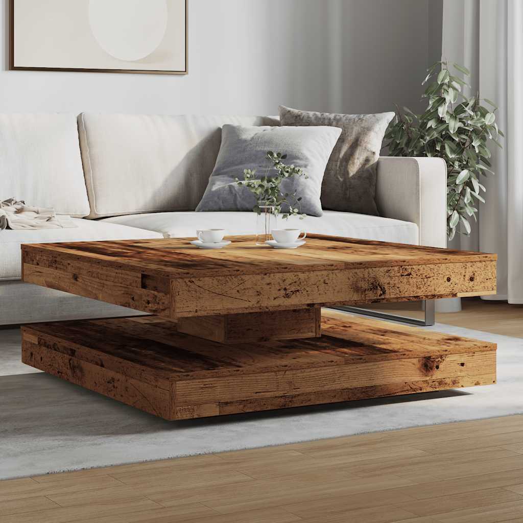 vidaXL Stolik kawowy obrotowy 360 stopni Stare drewno 90x90x34,5 cm