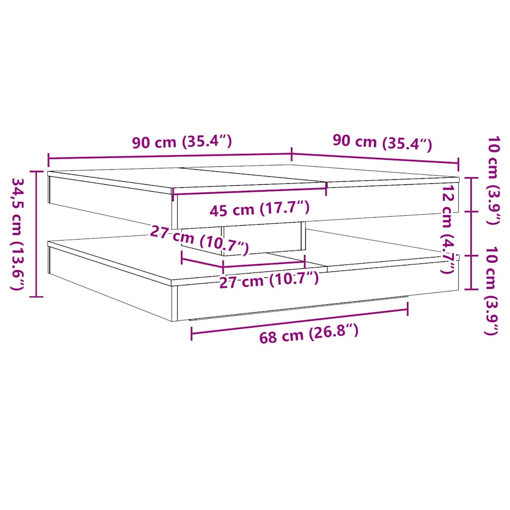 vidaXL Stolik kawowy obrotowy 360 stopni Stare drewno 90x90x34,5 cm