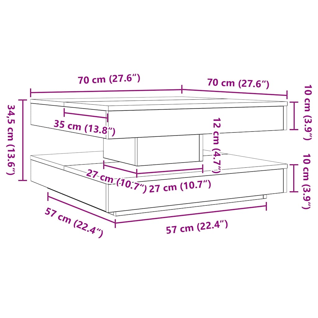 vidaXL Stolik kawowy obrotowy 360 stopni, biały, 70x70x34,5 cm
