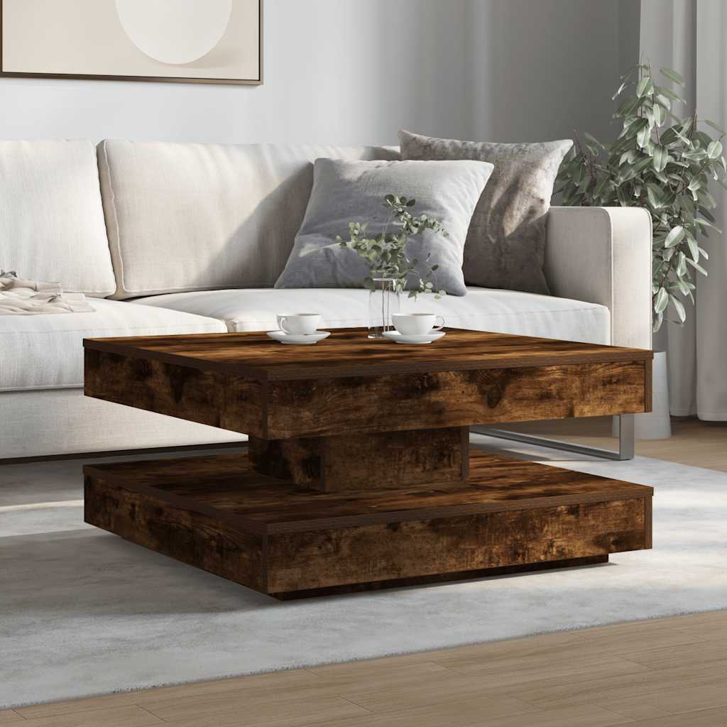 vidaXL Stolik kawowy obrotowy 360 stopni, dąb wędzony, 70x70x34,5 cm