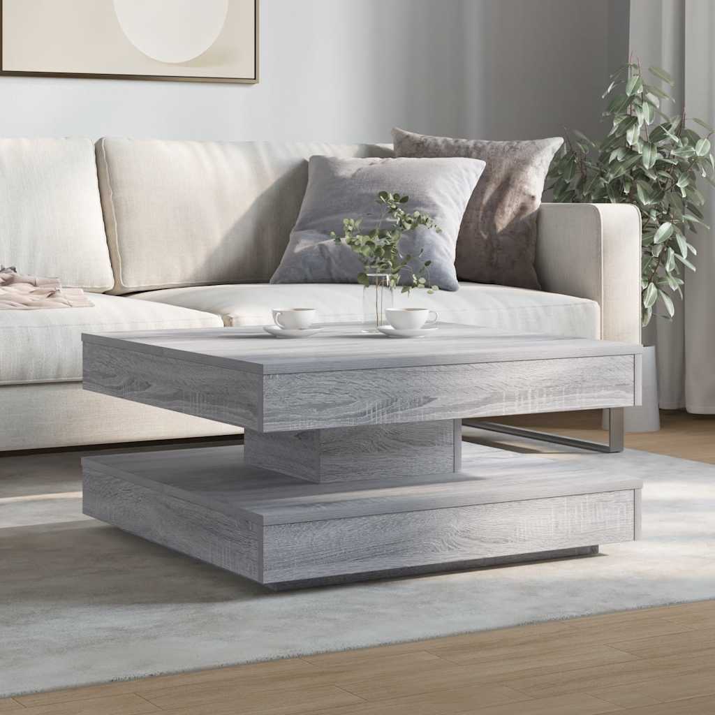 vidaXL Stolik kawowy obrotowy 360 stopni, szary Sonoma, 70x70x34,5 cm
