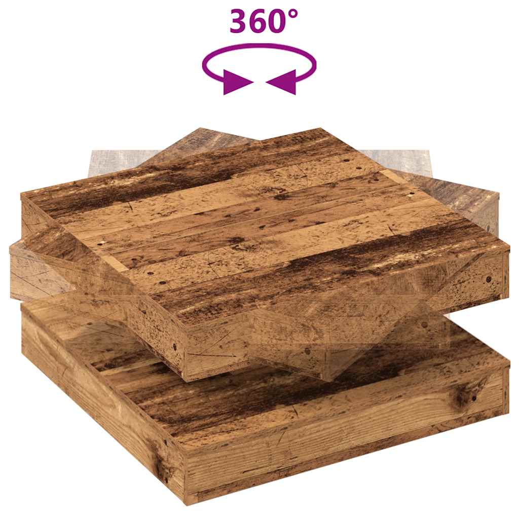 vidaXL Stolik kawowy obrotowy 360 stopni, stare drewno, 70x70x34,5 cm