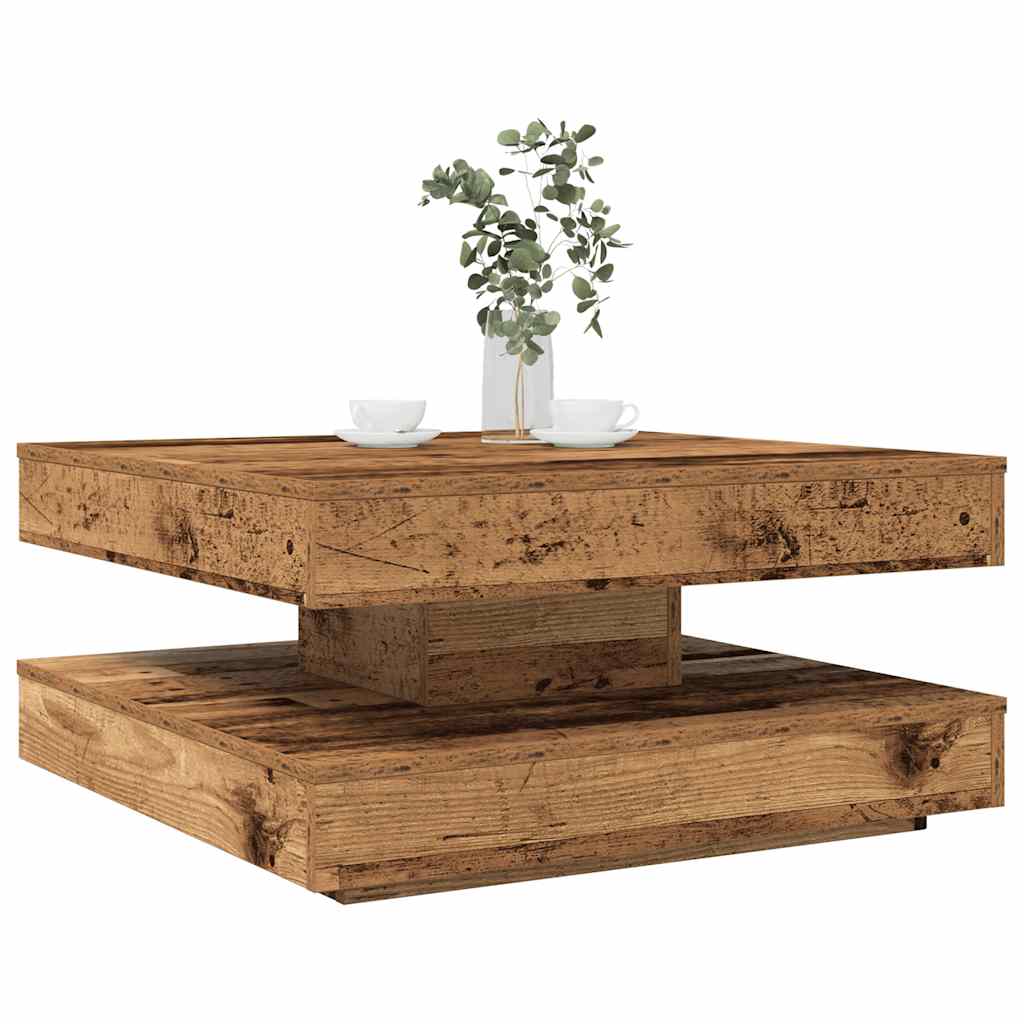 vidaXL Stolik kawowy obrotowy 360 stopni, stare drewno, 70x70x34,5 cm