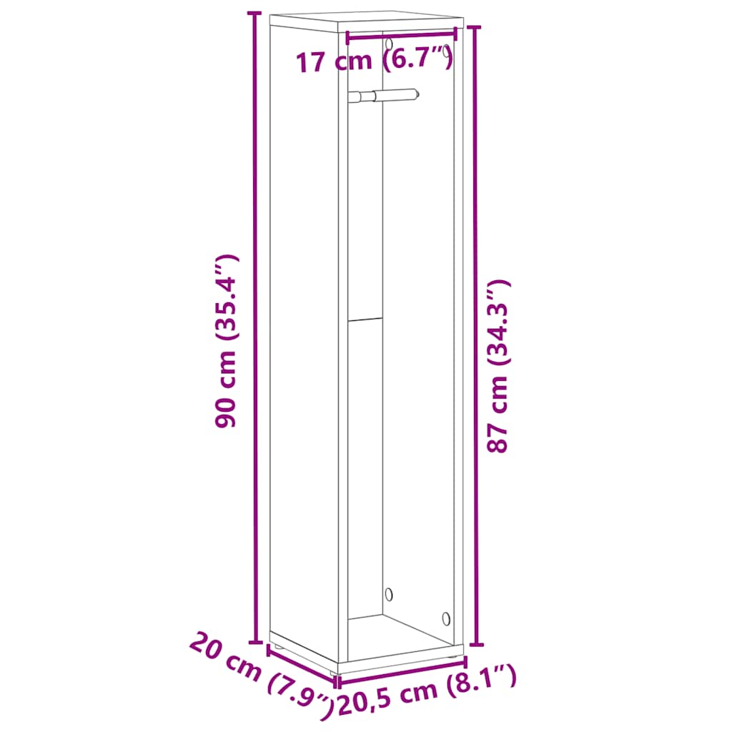 vidaXL Szafka łazienkowa z uchwytem na papier toaletowy Stare drewno 20,5x20x90 cm