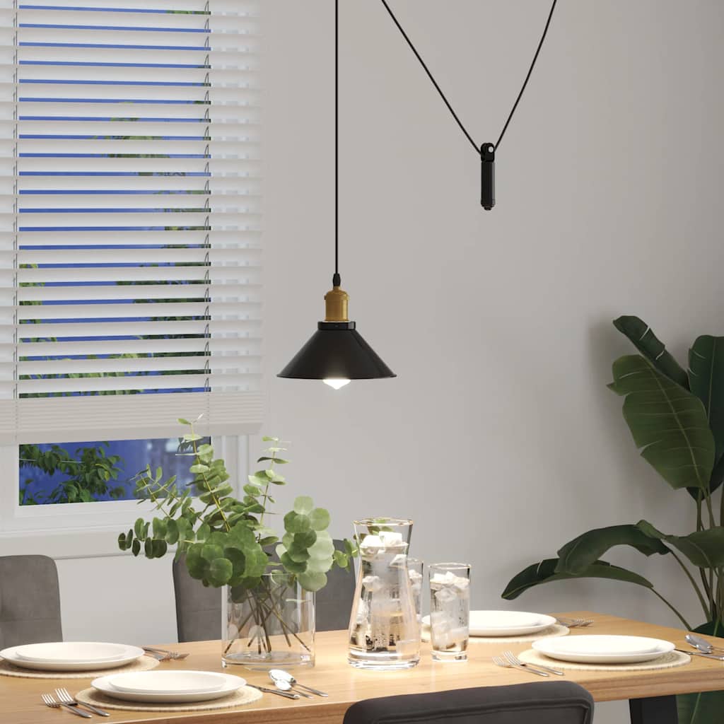 vidaXL Lampa wisząca z regulacją wysokości E27 połysk czarny metal