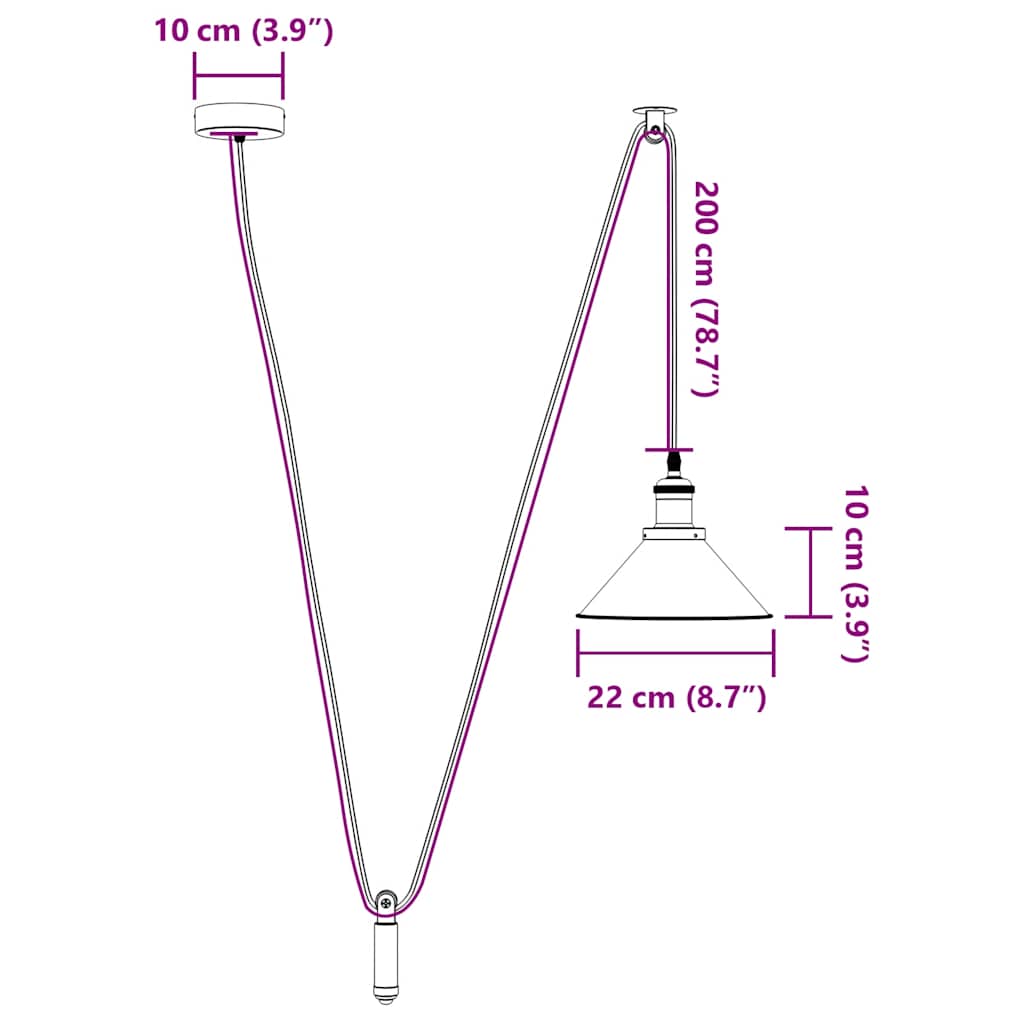 vidaXL Lampa wisząca z regulacją wysokości E27 połysk czarny metal