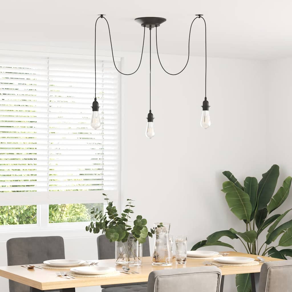 vidaXL Lampa wisząca z 3 uchwytami na żarówki E27 Czarny metal