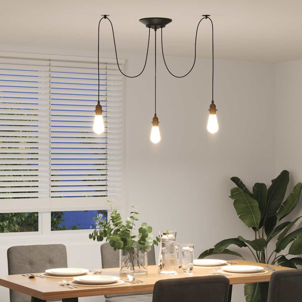 vidaXL Lampa wisząca z 3 uchwytami na żarówki E27 Czarny metal