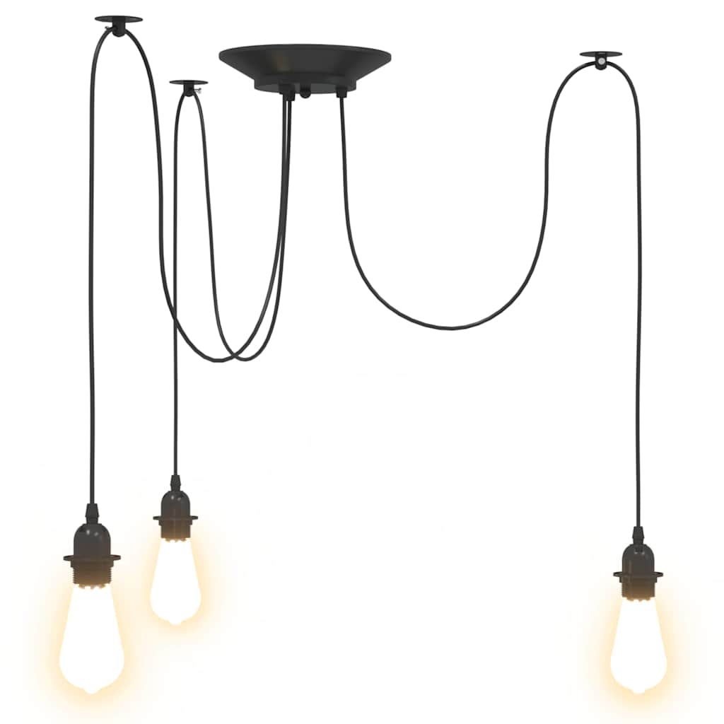 vidaXL Lampa wisząca z 3 uchwytami na żarówki E27 Czarny metal
