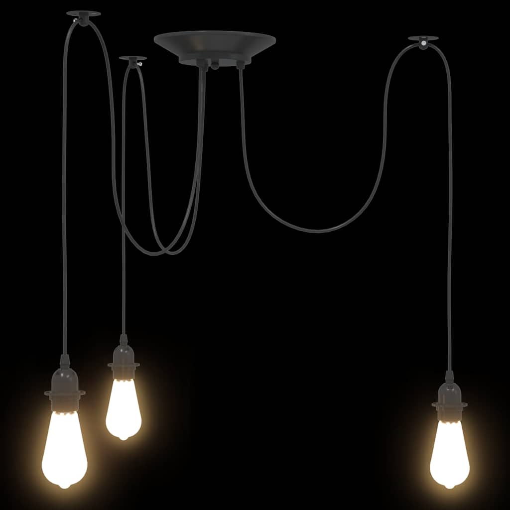 vidaXL Lampa wisząca z 3 uchwytami na żarówki E27 Czarny metal
