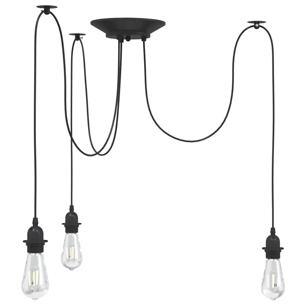 vidaXL Lampa wisząca z 3 uchwytami na żarówki E27 Czarny metal