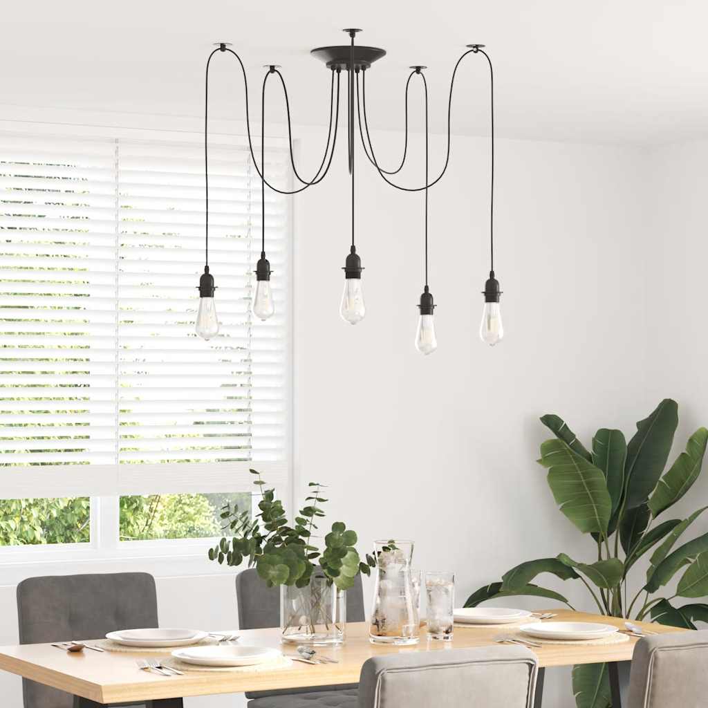 vidaXL Lampa wisząca z 5 uchwytami na żarówki E27 Czarny metal