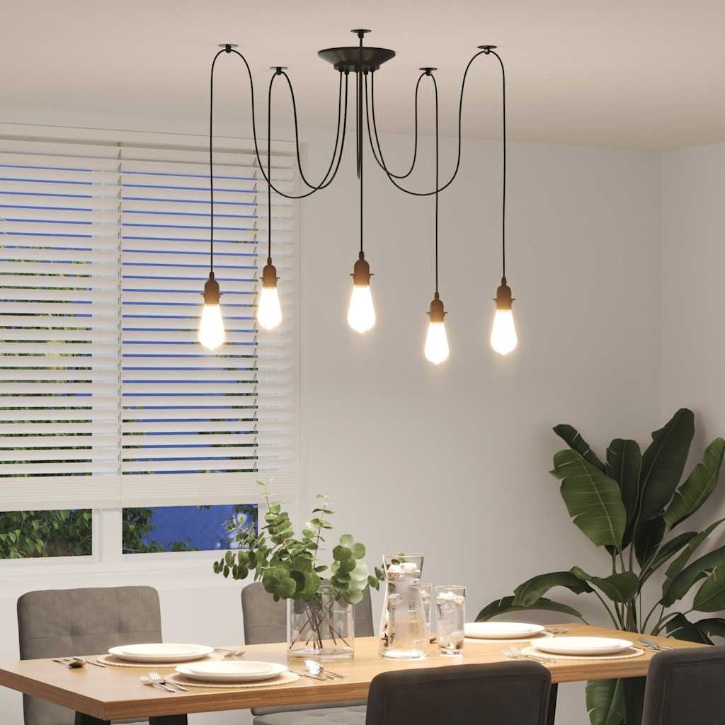 vidaXL Lampa wisząca z 5 uchwytami na żarówki E27 Czarny metal