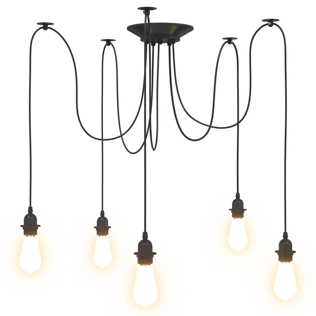 vidaXL Lampa wisząca z 5 uchwytami na żarówki E27 Czarny metal