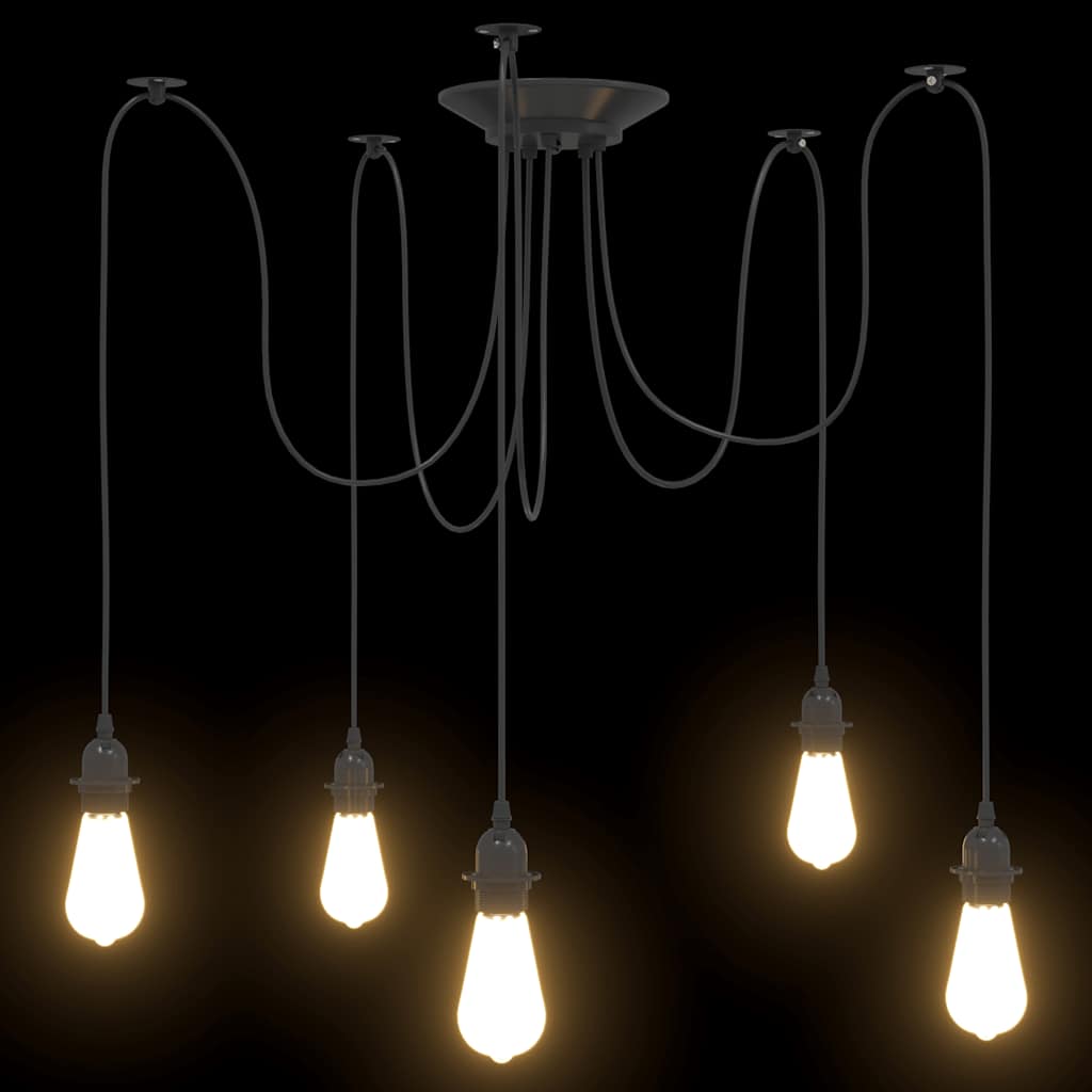 vidaXL Lampa wisząca z 5 uchwytami na żarówki E27 Czarny metal