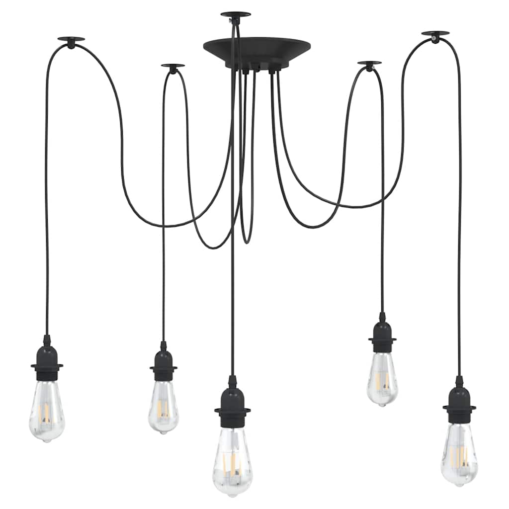 vidaXL Lampa wisząca z 5 uchwytami na żarówki E27 Czarny metal
