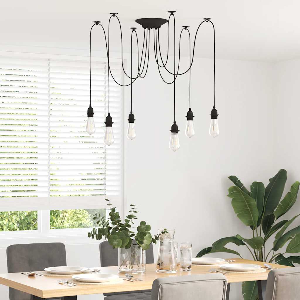 vidaXL Lampa wisząca z 6 uchwytami na żarówki E27 Czarny metal
