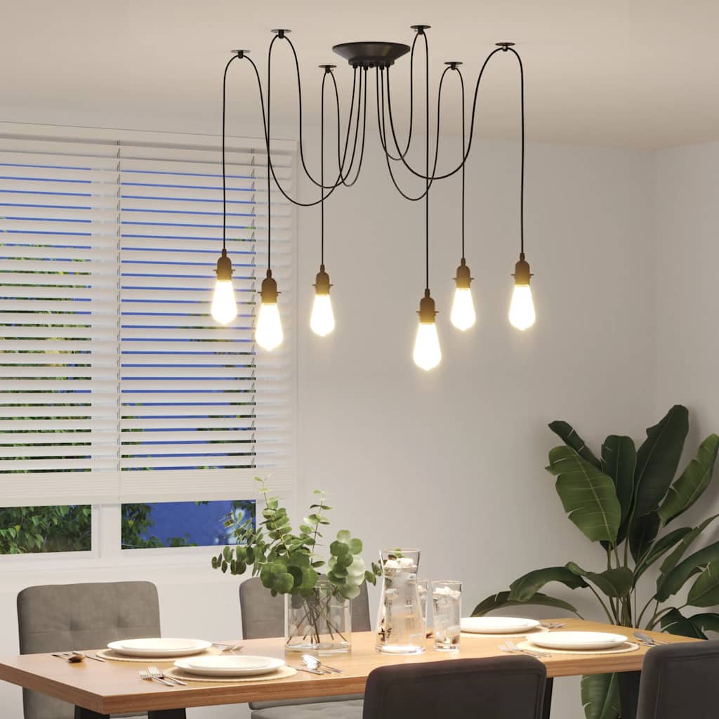 vidaXL Lampa wisząca z 6 uchwytami na żarówki E27 Czarny metal