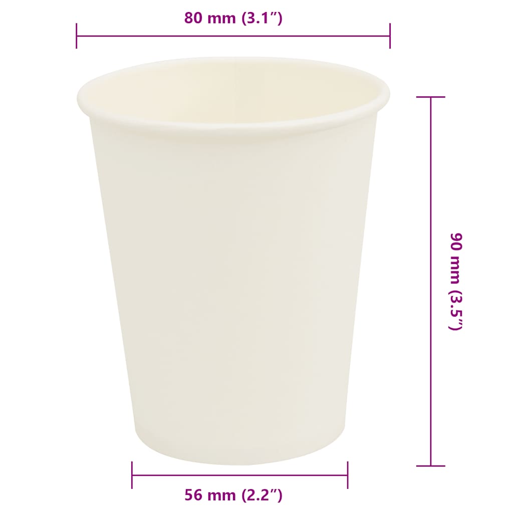 vidaXL Papierowe kubki, 1000 szt., 8oz, 200ml, biały