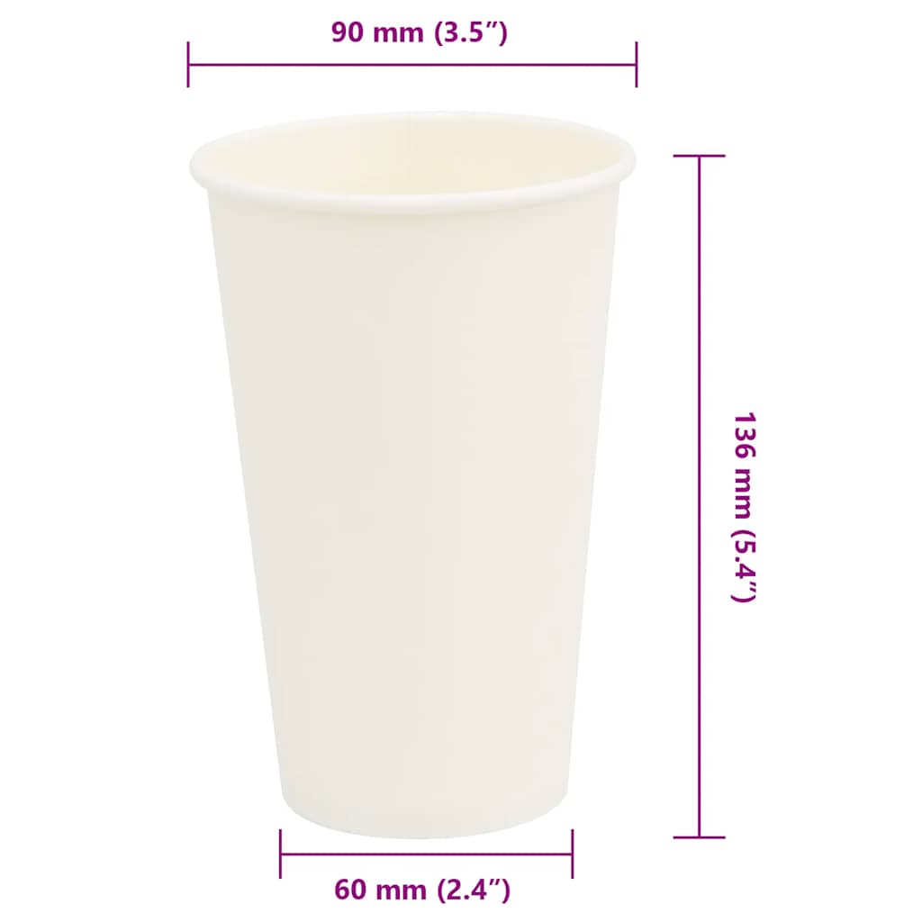 vidaXL Papierowe kubki, 1000 szt., 16oz, 400ml, biały
