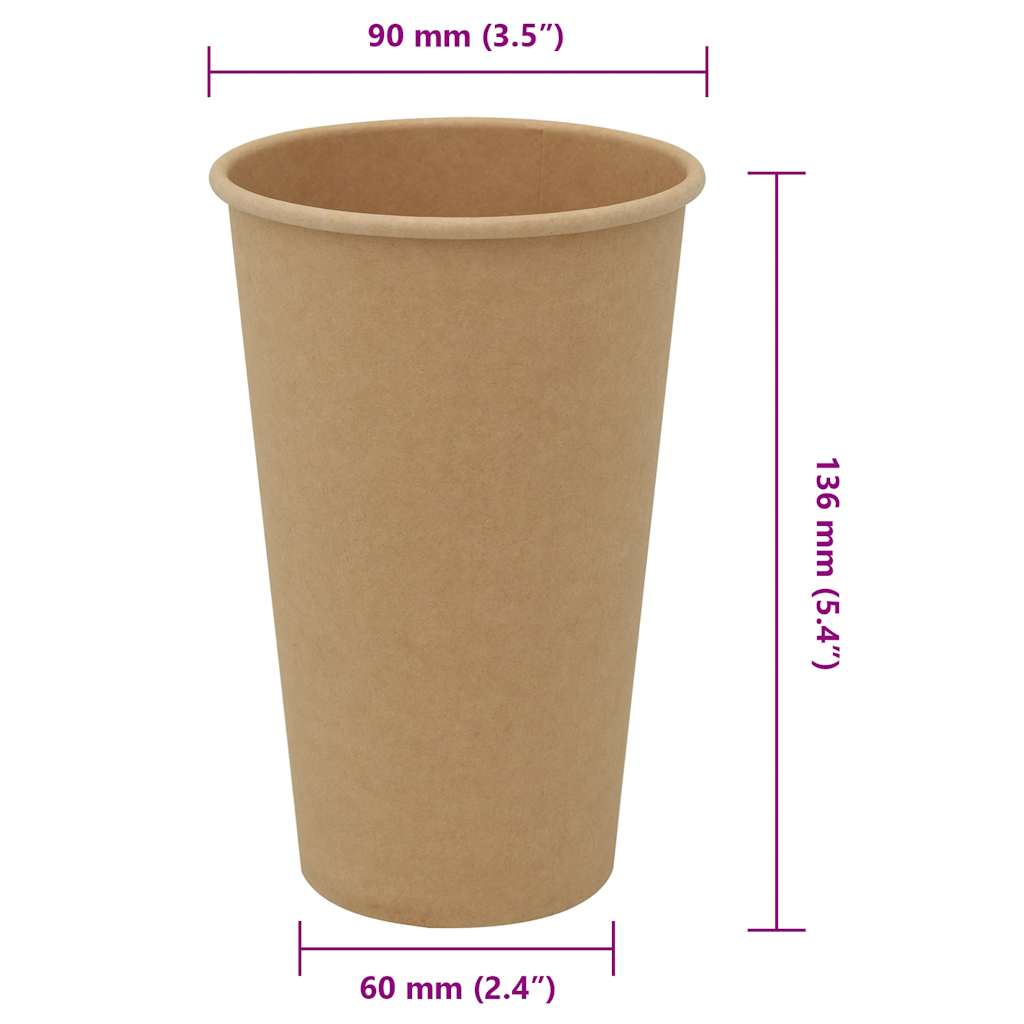vidaXL Papierowe kubki, 1000 szt., 16oz, 400ml, brązowy