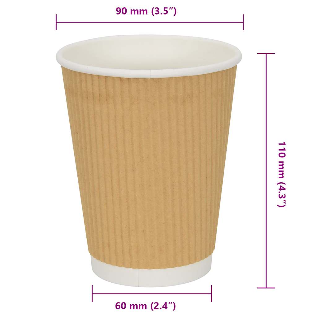 vidaXL Papierowe kubki, 500 szt., 12oz, 300ml, brązowy