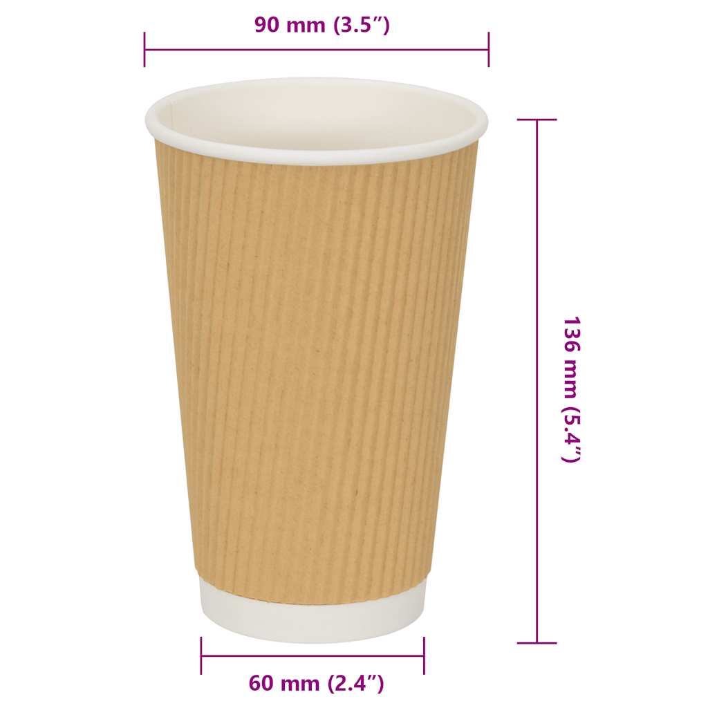 vidaXL Papierowe kubki, 500 szt., 16oz, 400ml, brązowy