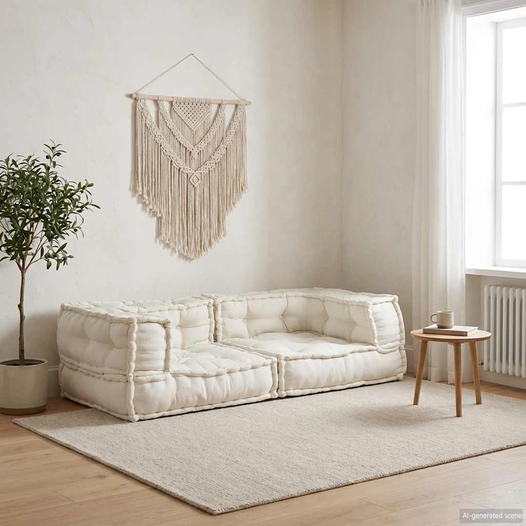 vidaXL 2-osobowa sofa modułowa Kremowy 140x70x36 Tkanina