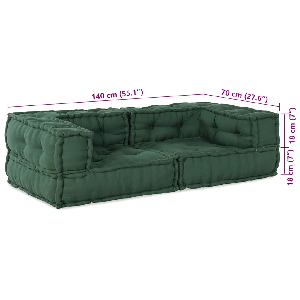 vidaXL 2-osobowa sofa modułowa, zielony, 140x70x36, tkanina