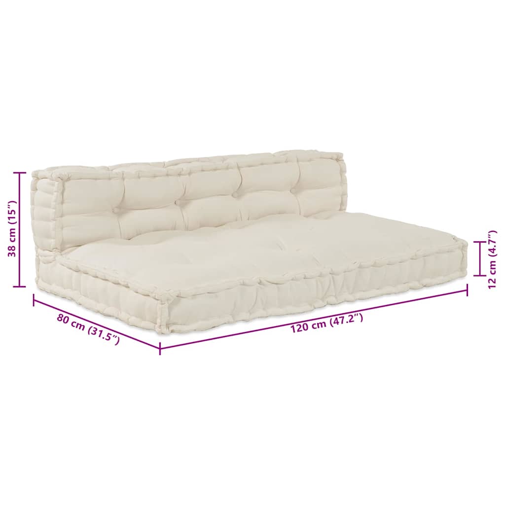 vidaXL Poduszka do sofy paletowej 2 pcs kremowy 120 x 80 x 38 cm