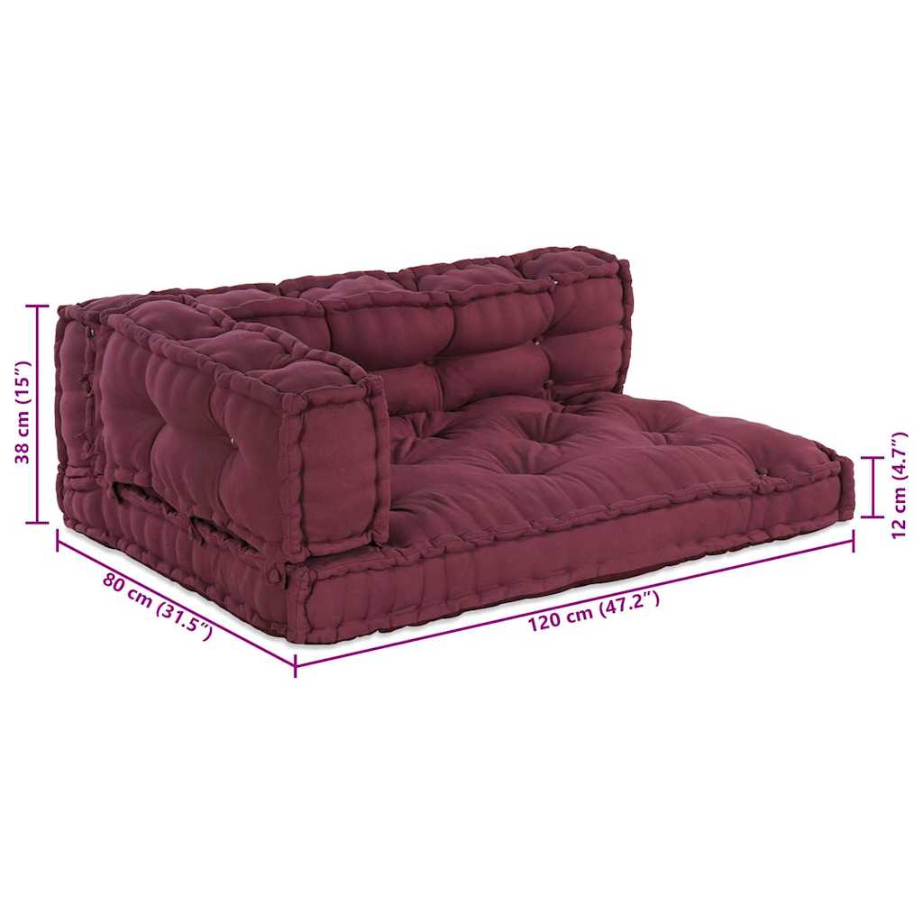 vidaXL Poduszka do sofy paletowej 3 pcs Bordowy 120 x 80 x 38 cm