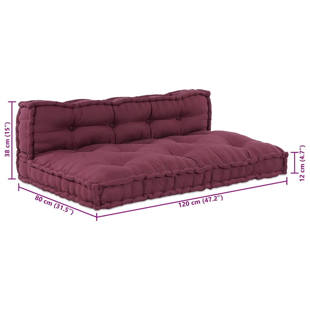 vidaXL Poduszka do sofy paletowej 2 pcs Bordowy 120 x 80 x 38 cm