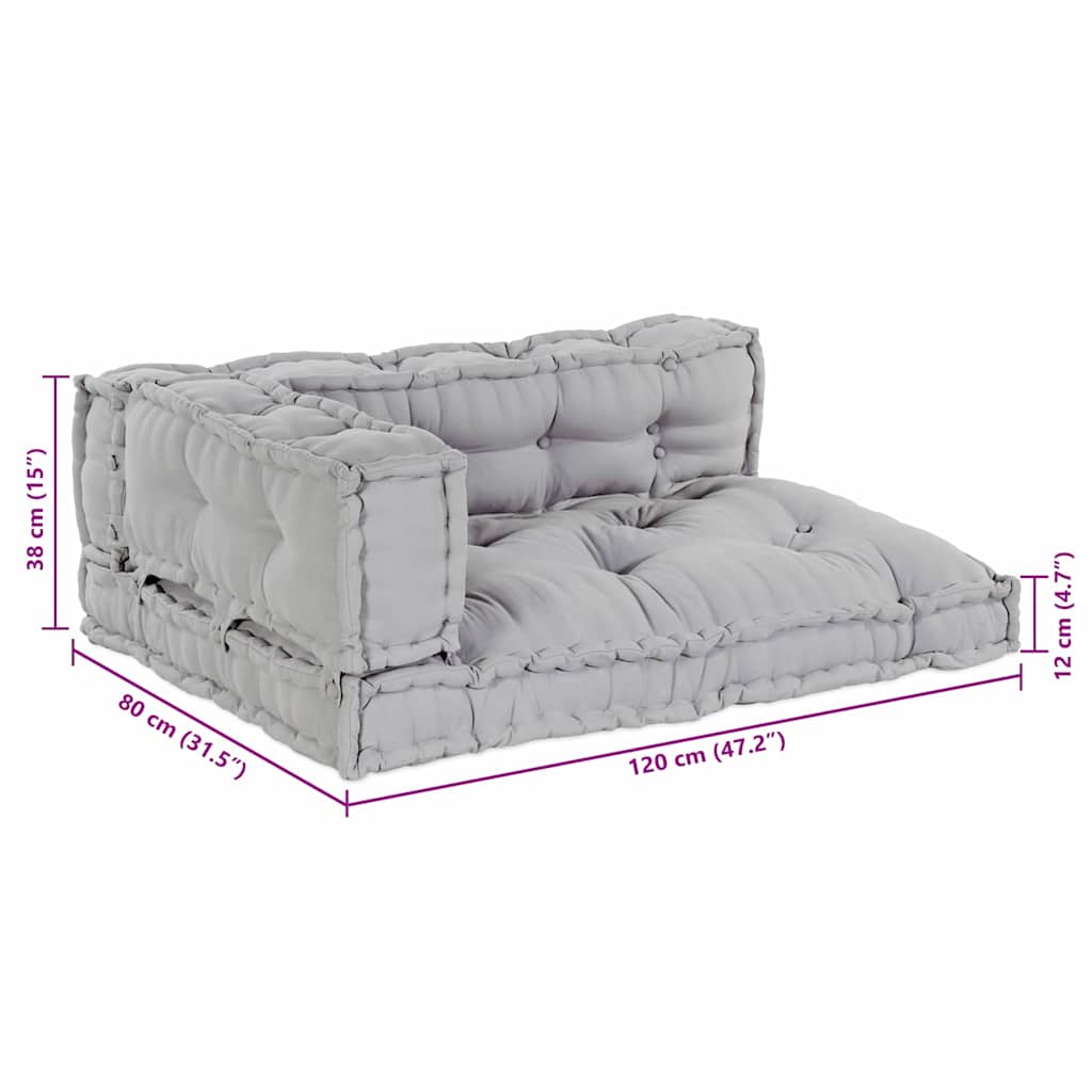 vidaXL Poduszka do sofy paletowej 3 pcs Szary 120 x 80 x 38 cm tkanina
