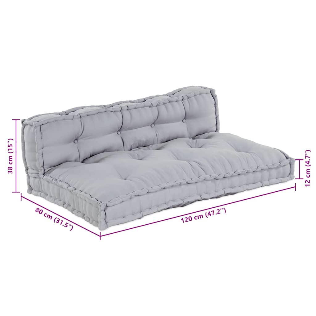 vidaXL Poduszka do sofy paletowej 2 pcs Szary 120 x 80 x 38 cm tkanina