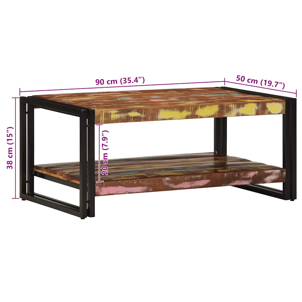 vidaXL Stolik kawowy wielokolorowy 90x50x38 cm lite drewno odzyskane