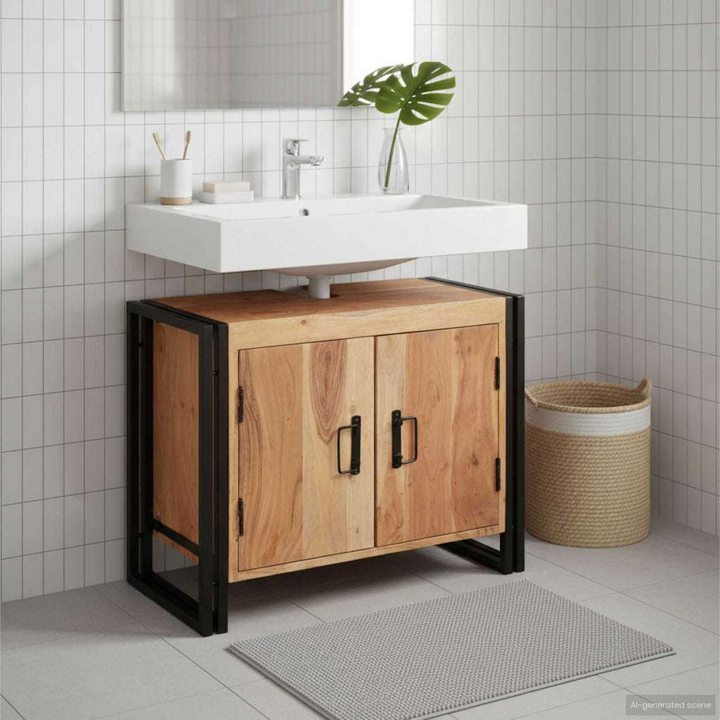 vidaXL Szafka umywalkowa Brązowy 71 x 33 x 58 cm Lite Drewno Akacji