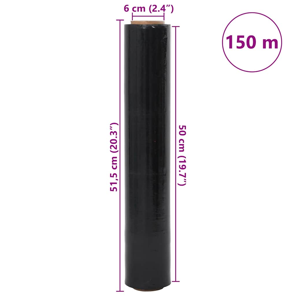 vidaXL Folia stretch 6 szt. Czarna 30 μm 50 cm x 150 m