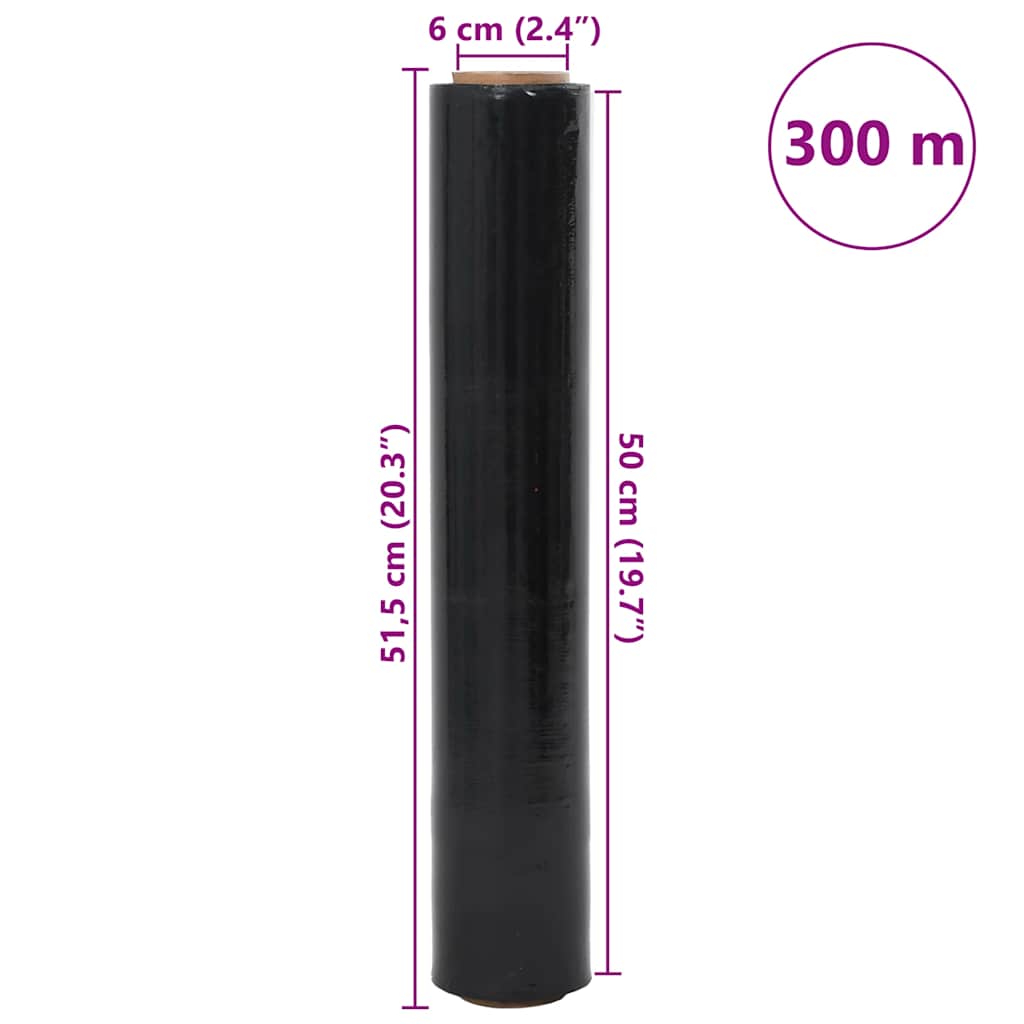 vidaXL Folia stretch 6 szt. Czarna 30 μm 50 cm x 300 m