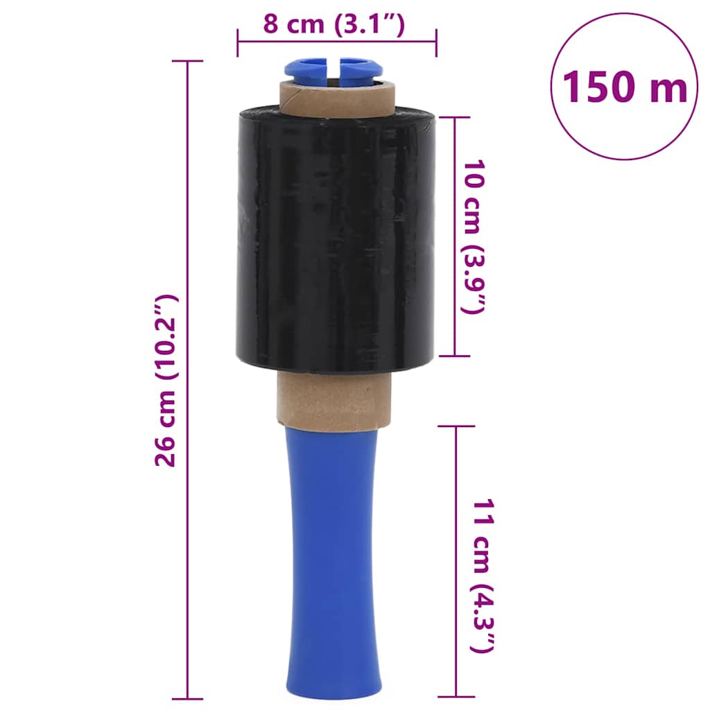 vidaXL Folie stretch 50 szt. Czarne 23 µm 10 cm x 150 m