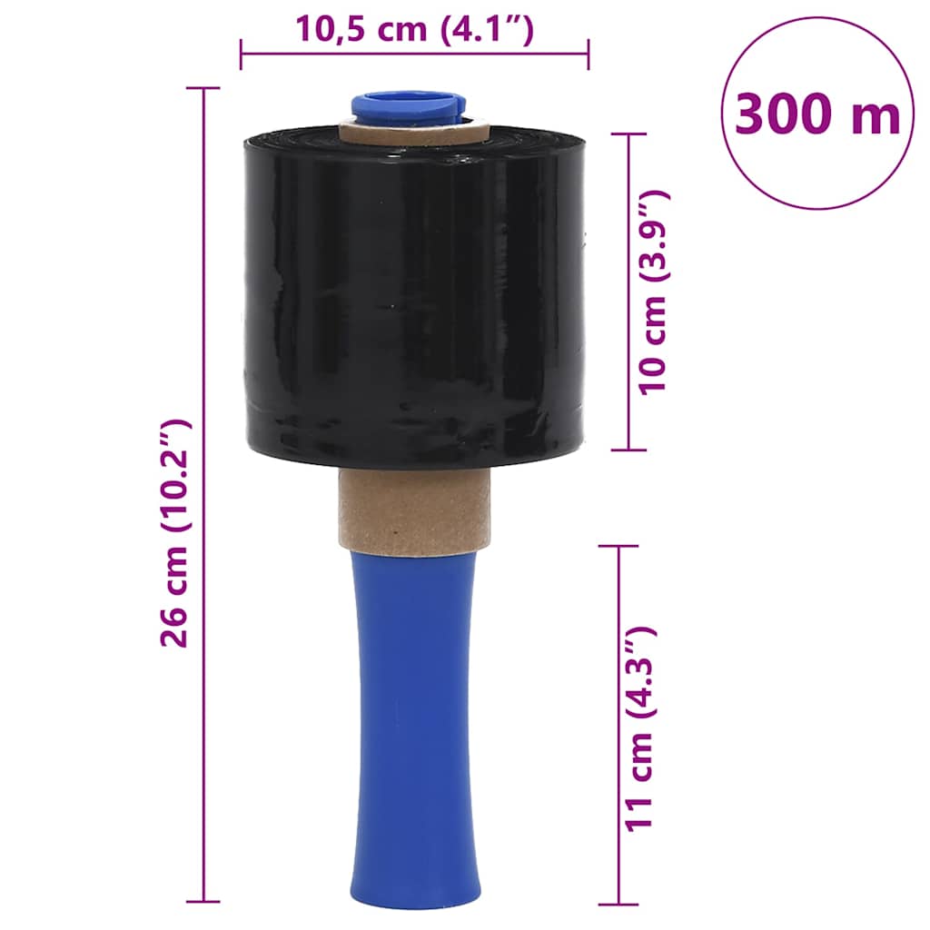 vidaXL Folie stretch 10 szt. Czarne 23 µm 10 cm x 300 m