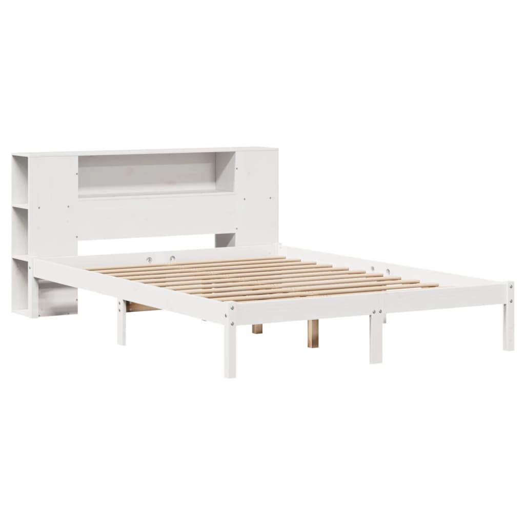 vidaXL Łóżko z regałem, bez materaca, białe, 140x190 cm, sosnowe
