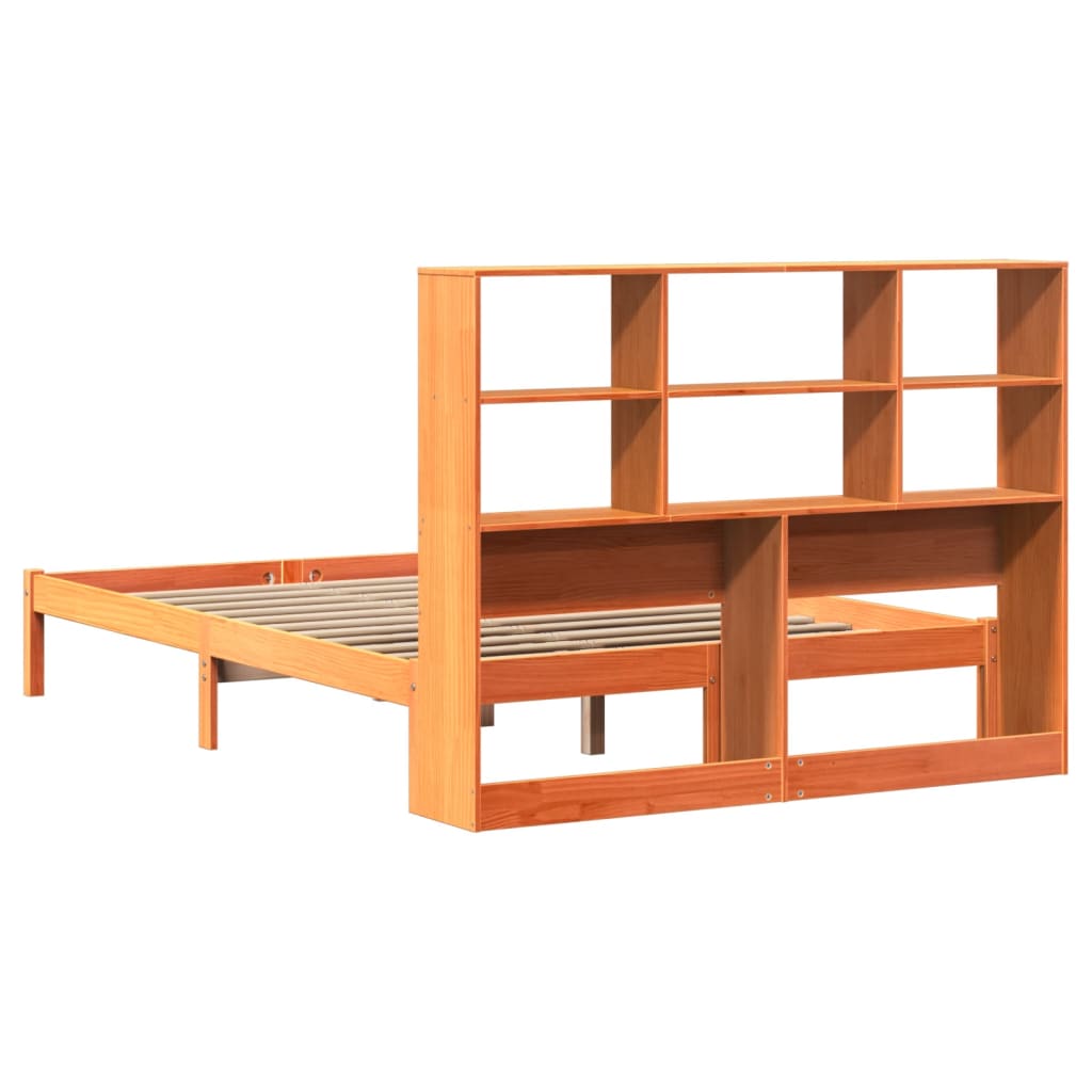 vidaXL Łóżko z regałem, bez materaca, woskowy brąz, 120x190 cm, sosna