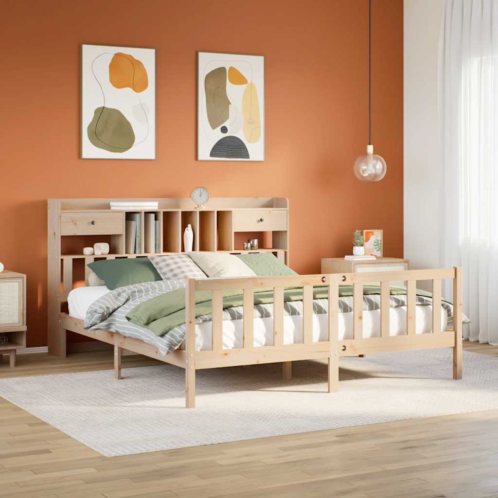 vidaXL Łóżko z regałem, bez materaca, 180x200 cm, lite drewno sosnowe