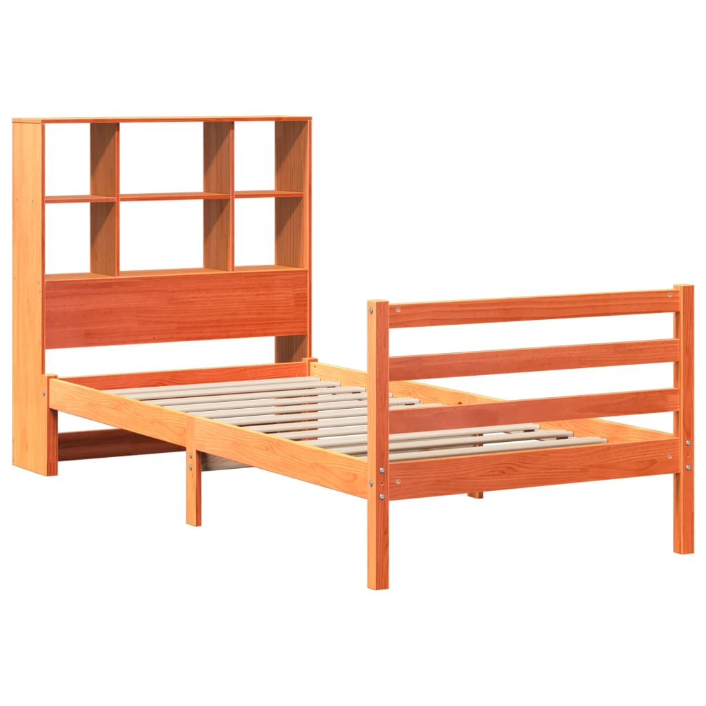 vidaXL Łóżko z regałem, bez materaca, woskowy brąz, 75x190 cm, drewno