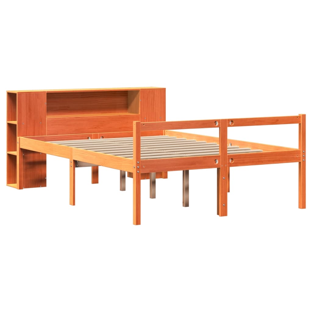 vidaXL Rama łóżka bez materaca, woskowy brąz, 135x190 cm, lite drewno